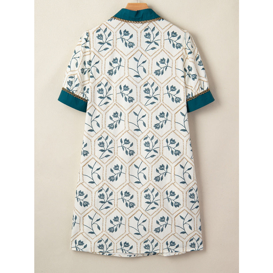 Floral Print Polo Collar Casual Mini Dress Apparel and Accessories