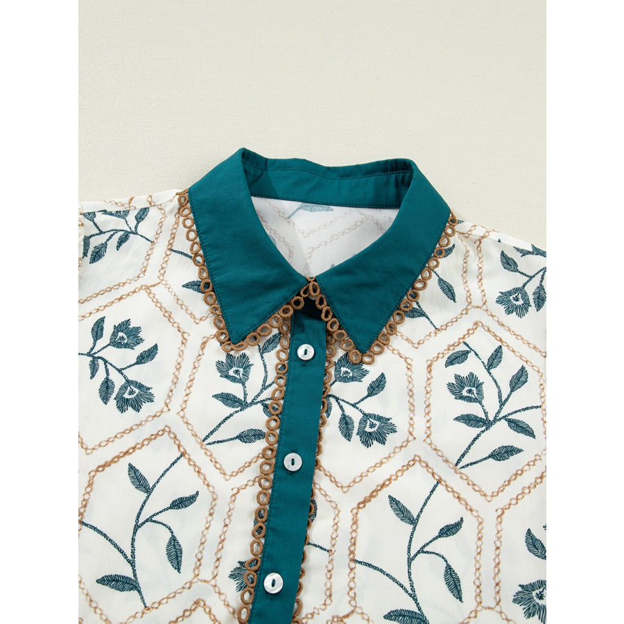 Floral Print Polo Collar Casual Mini Dress Apparel and Accessories