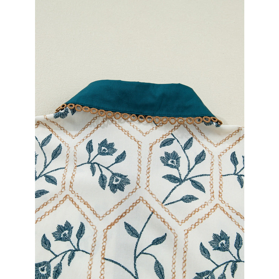 Floral Print Polo Collar Casual Mini Dress Apparel and Accessories