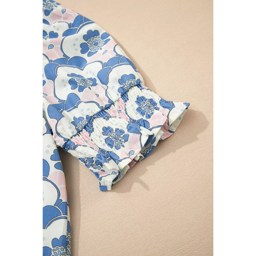 Floral Print Puff Sleeve Blouse Apparel and Accessories