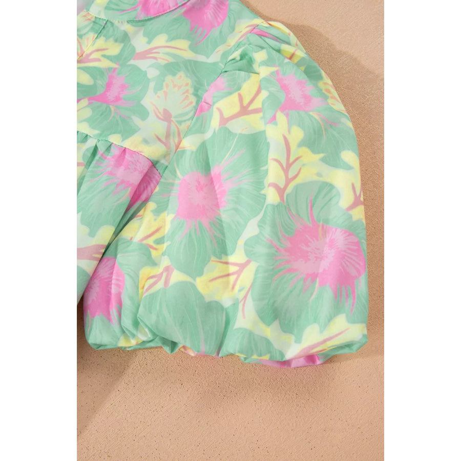 Floral Print Puff Sleeve Blouse Apparel and Accessories
