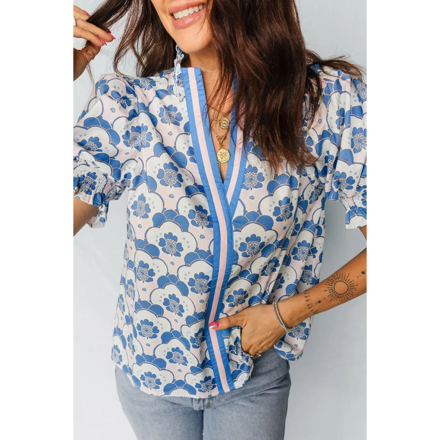 Floral Print Puff Sleeve Blouse Apparel and Accessories