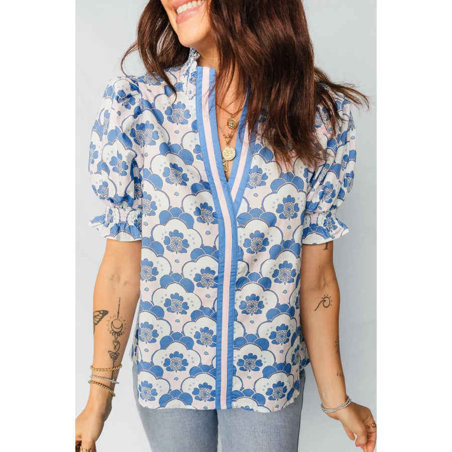 Floral Print Puff Sleeve Blouse Apparel and Accessories