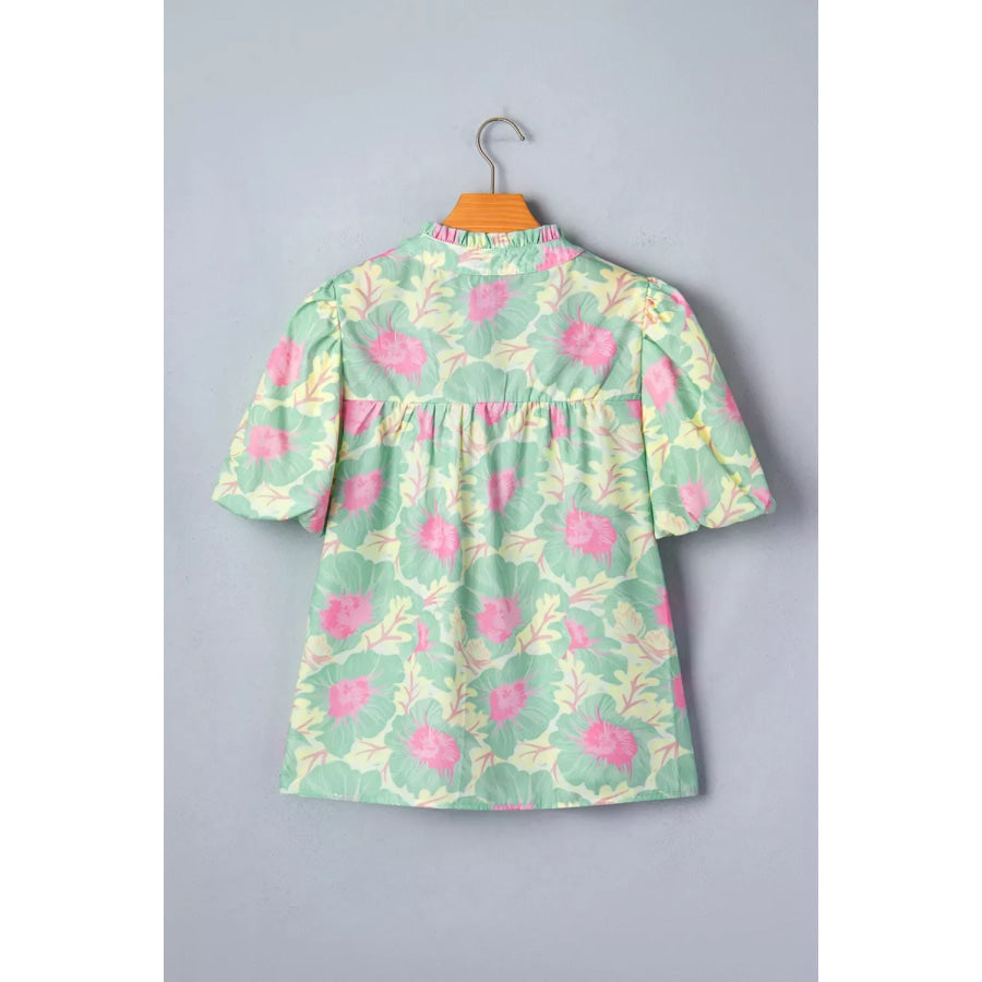 Floral Print Puff Sleeve Blouse Apparel and Accessories