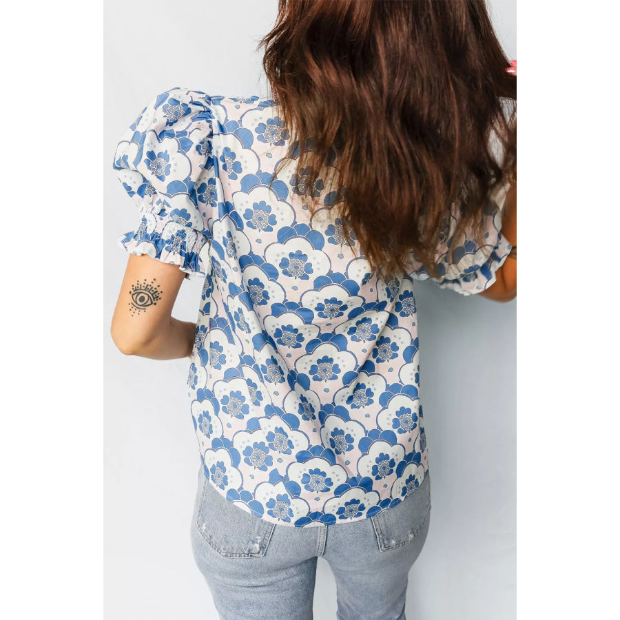 Floral Print Puff Sleeve Blouse Apparel and Accessories