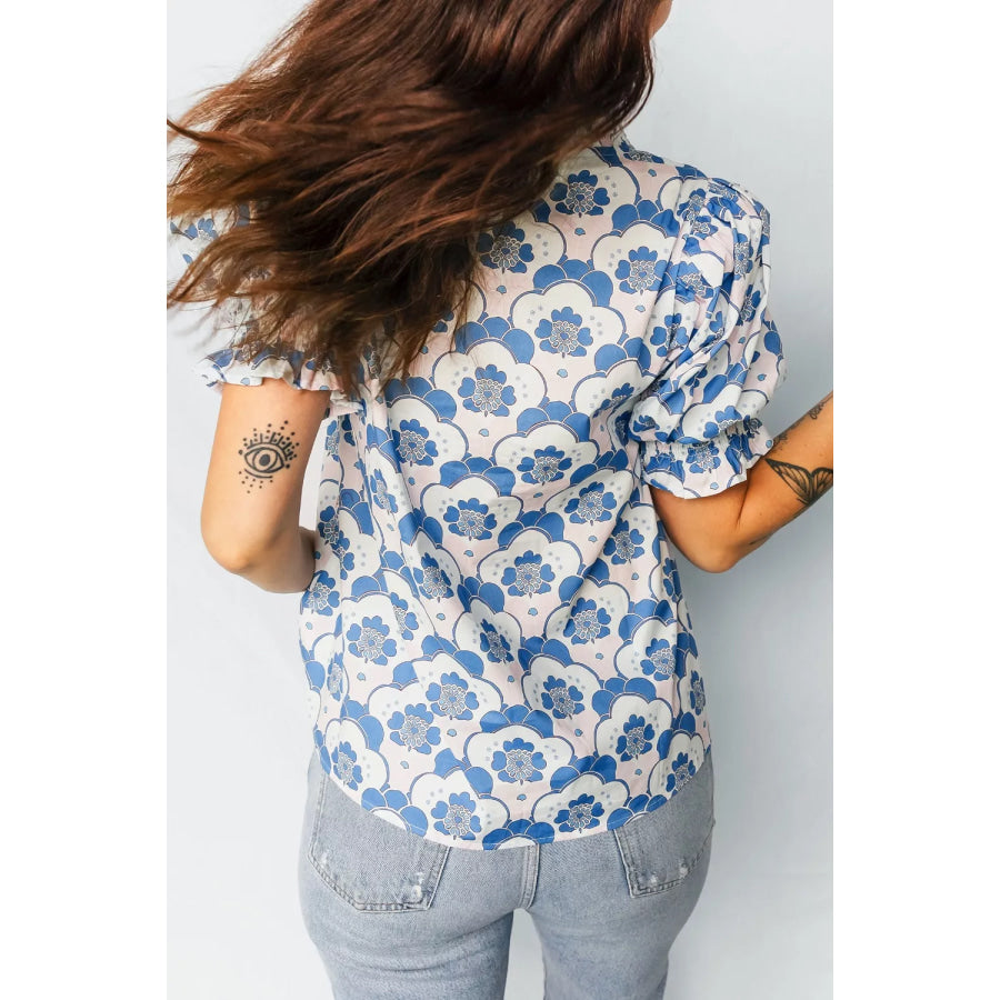 Floral Print Puff Sleeve Blouse Apparel and Accessories