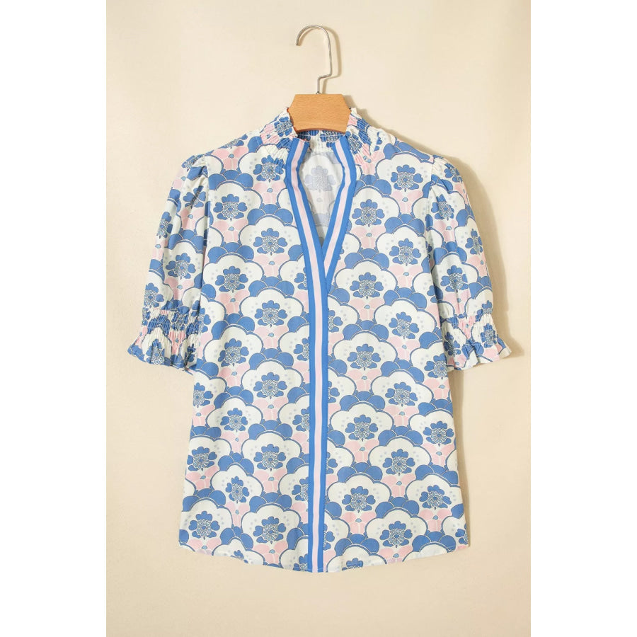 Floral Print Puff Sleeve Blouse Apparel and Accessories
