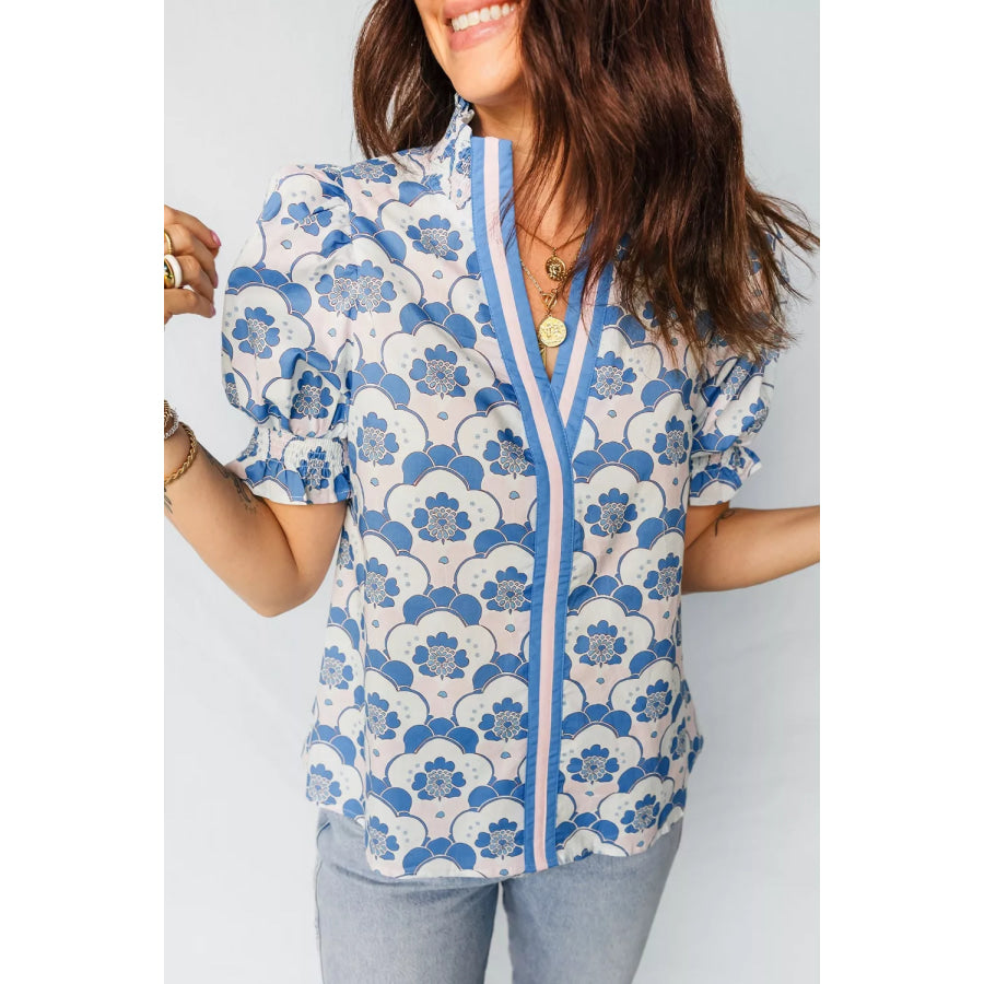 Floral Print Puff Sleeve Blouse Apparel and Accessories