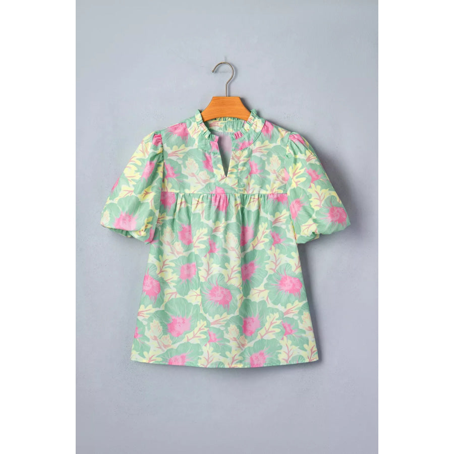 Floral Print Puff Sleeve Blouse Apparel and Accessories
