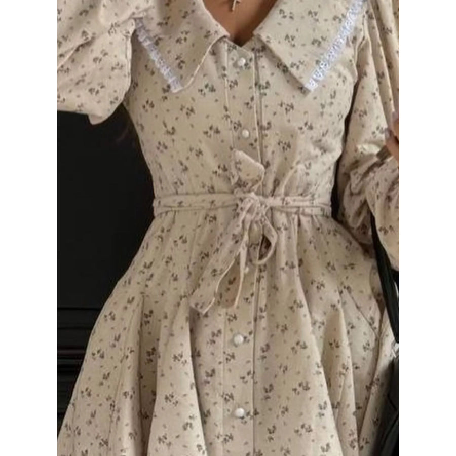 Floral Print Puff Sleeve Button-Down Mini Dress Apparel and Accessories