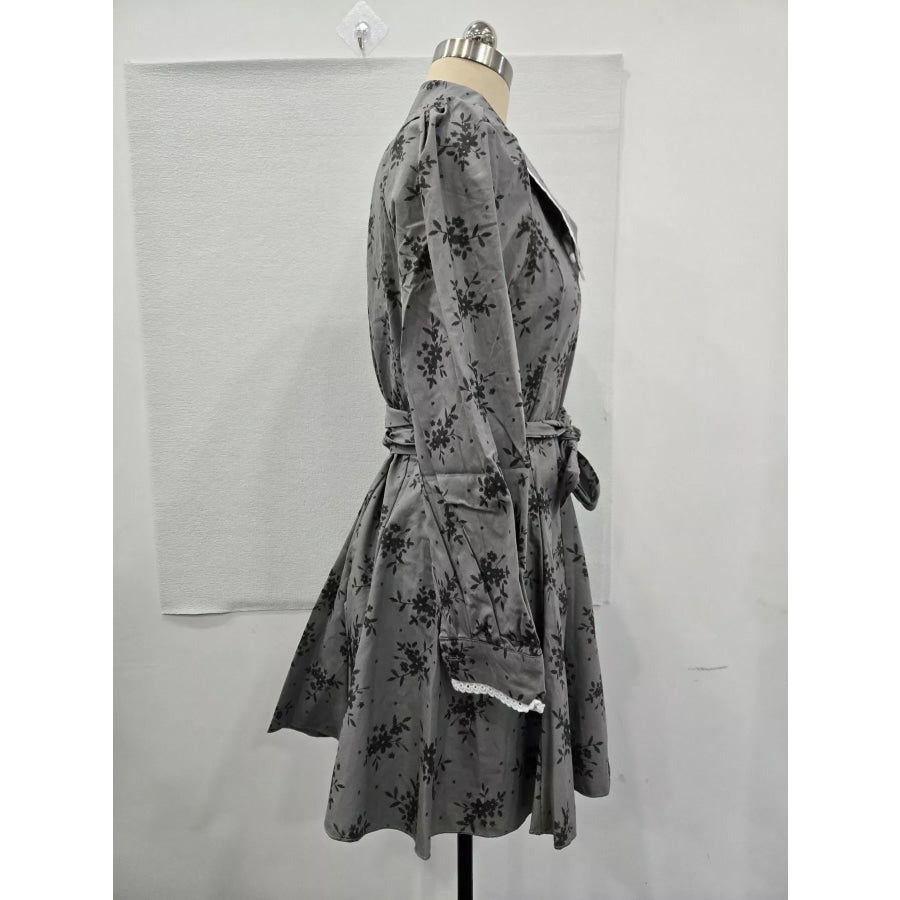 Floral Print Puff Sleeve Button-Down Mini Dress Apparel and Accessories