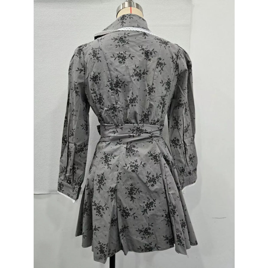 Floral Print Puff Sleeve Button-Down Mini Dress Apparel and Accessories