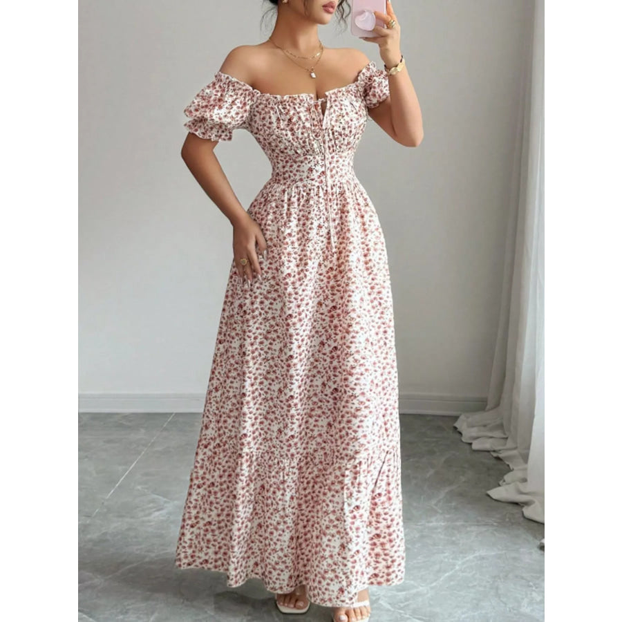 Floral Print Puff Sleeve Maxi Dress Apparel and Accessories