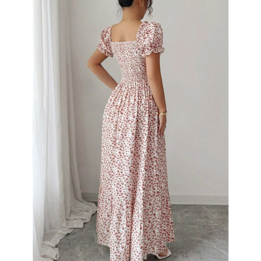 Floral Print Puff Sleeve Maxi Dress Apparel and Accessories