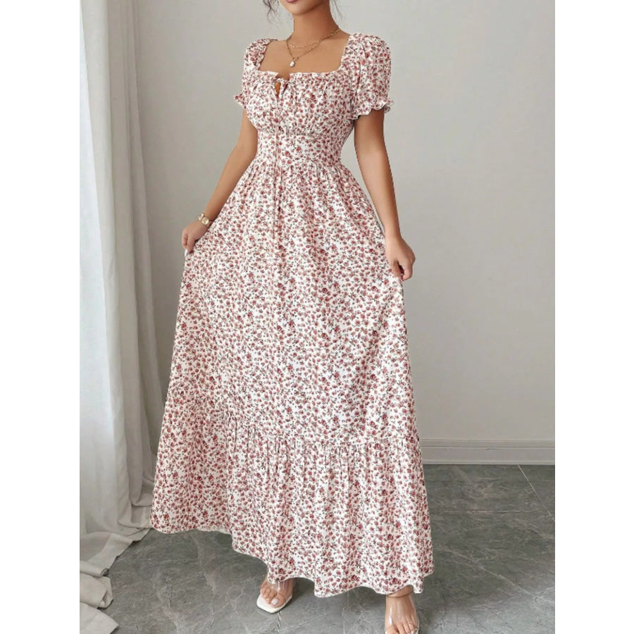 Floral Print Puff Sleeve Maxi Dress Apparel and Accessories
