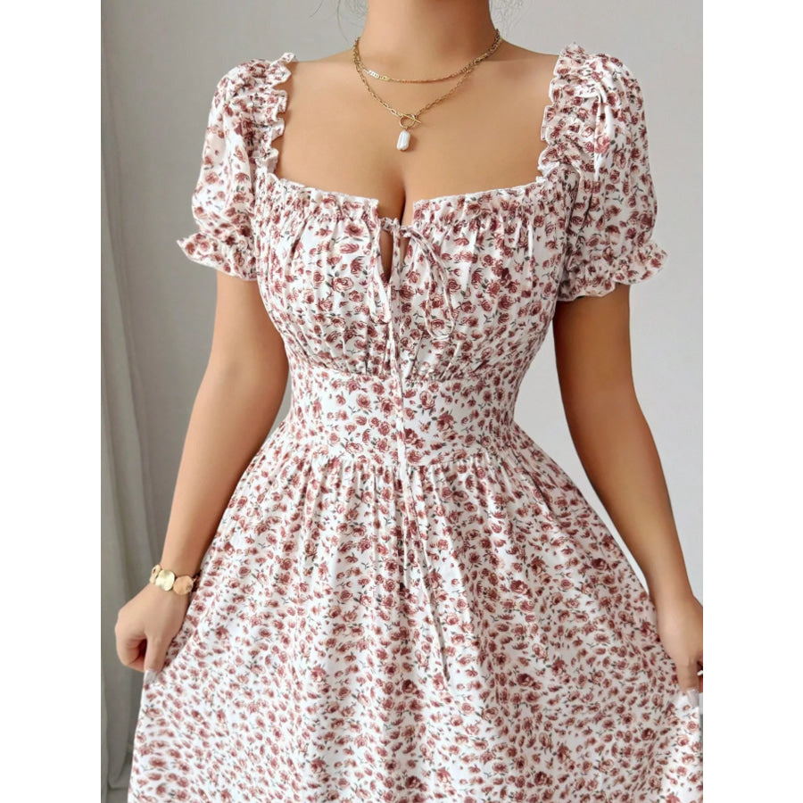 Floral Print Puff Sleeve Maxi Dress Apparel and Accessories