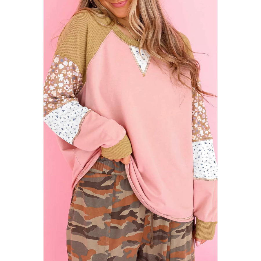 Floral Print Raglan Sleeve Sweatshirt Dusty Pink / S Apparel and Accessories