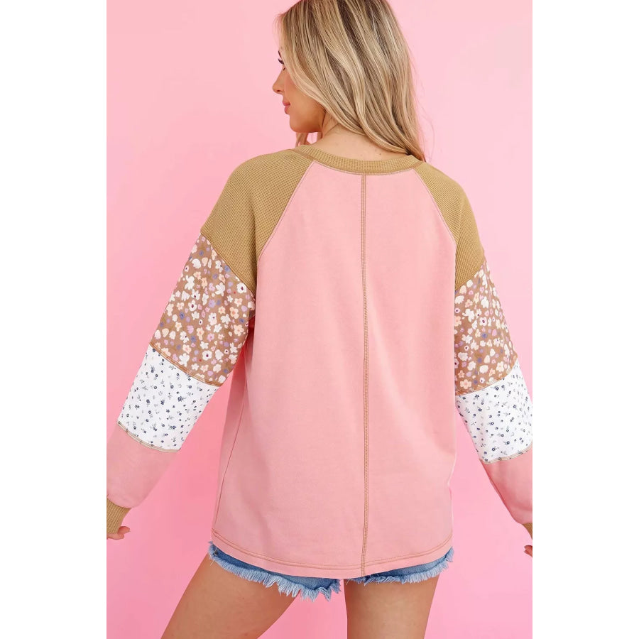 Floral Print Raglan Sleeve Sweatshirt Apparel and Accessories