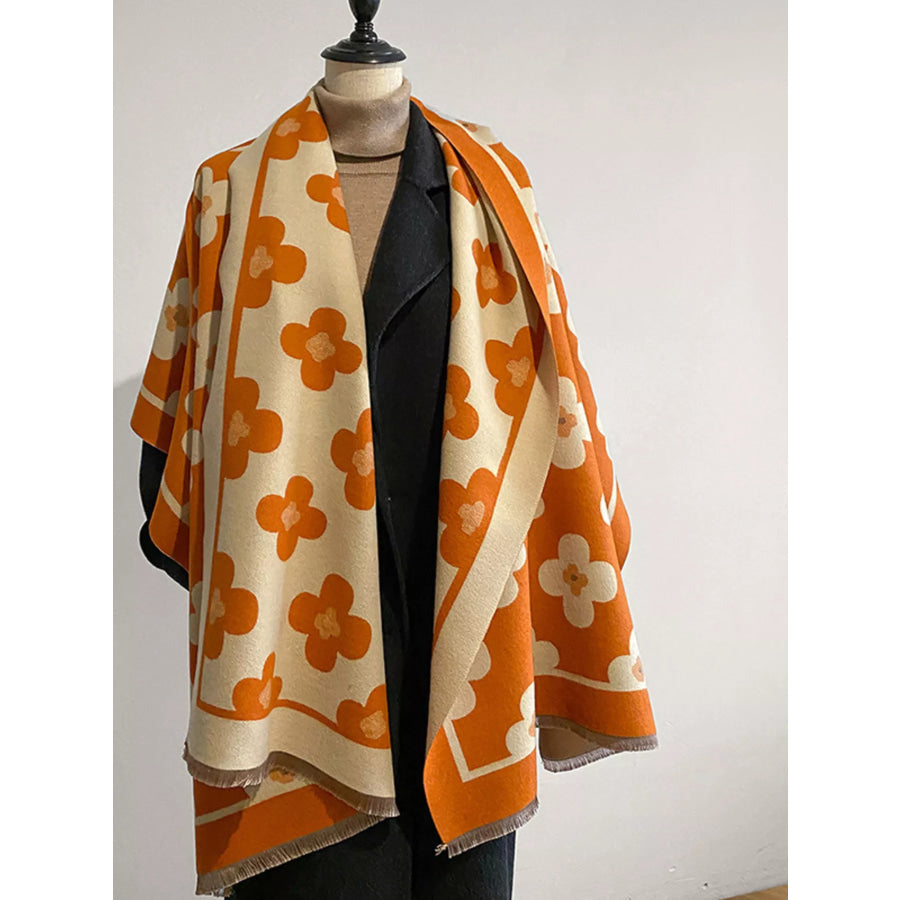 Floral Print Raw Hen Scarf Apparel and Accessories