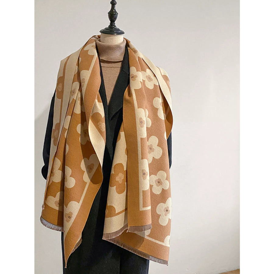 Floral Print Raw Hen Scarf Apparel and Accessories