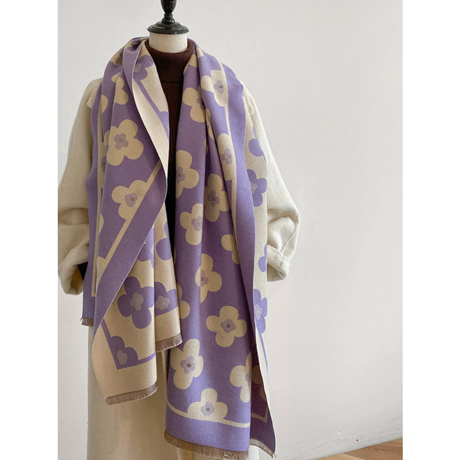 Floral Print Raw Hen Scarf Blue / One Size Apparel and Accessories