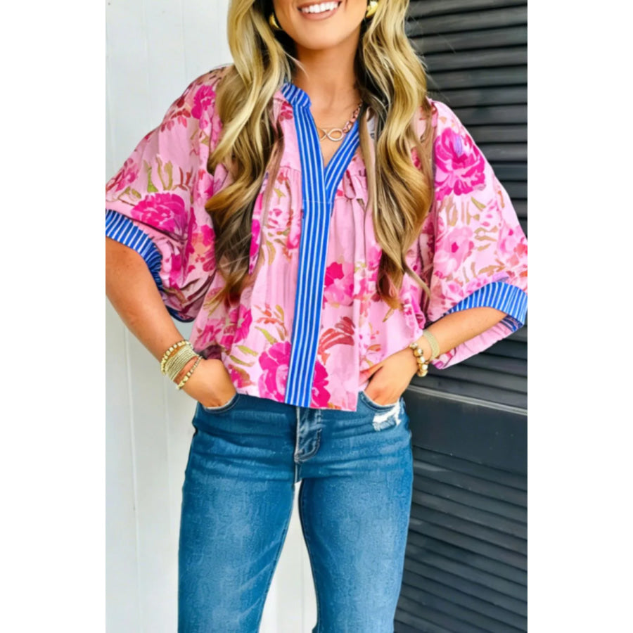 Floral Print Relaxed Fit Blouse Fuchsia Pink / S Apparel and Accessories