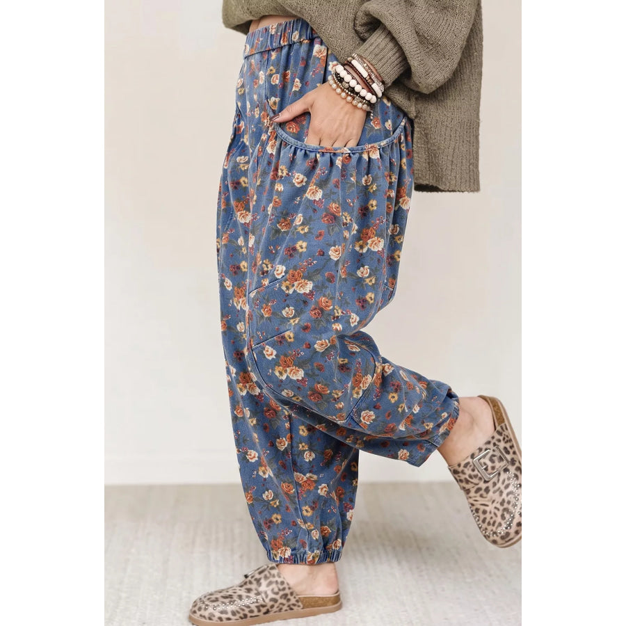 Floral Print Relaxed Fit Jeans Apparel and Accessories