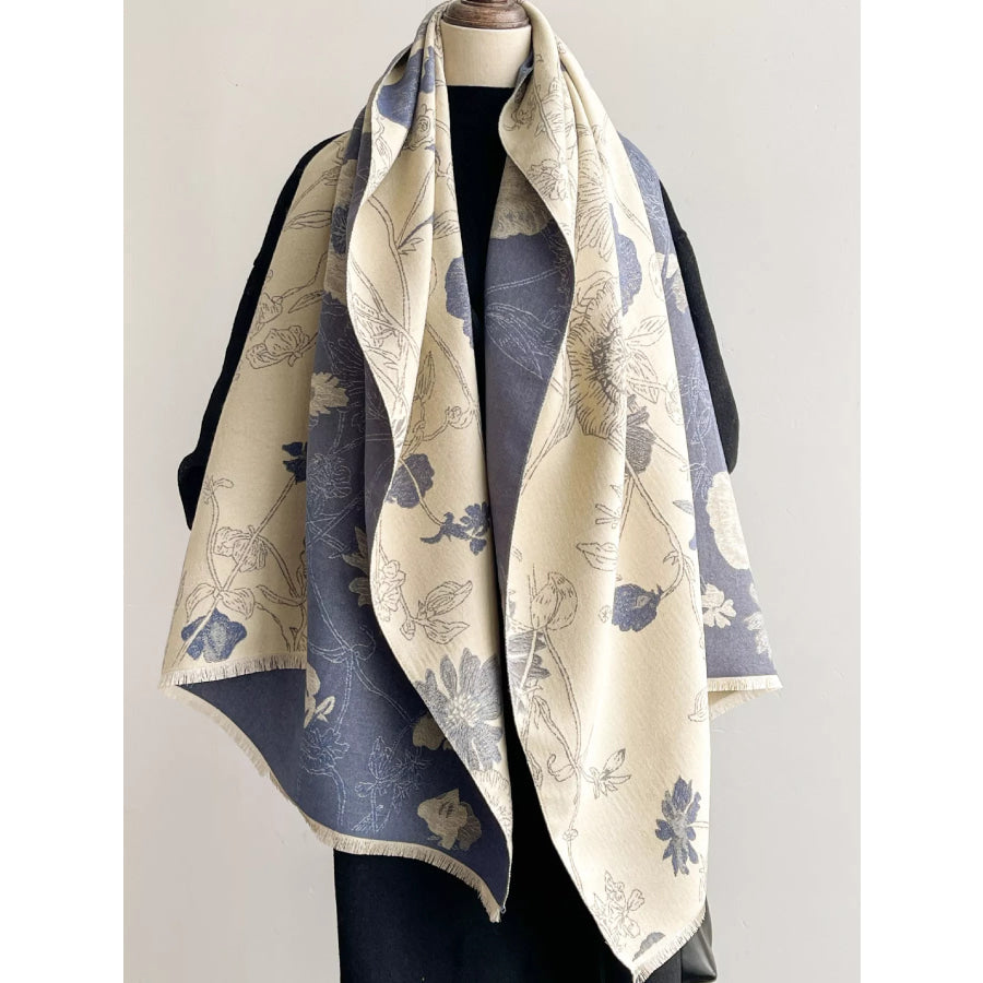 Floral Print Reversible Scarf Blue / One Size Apparel and Accessories