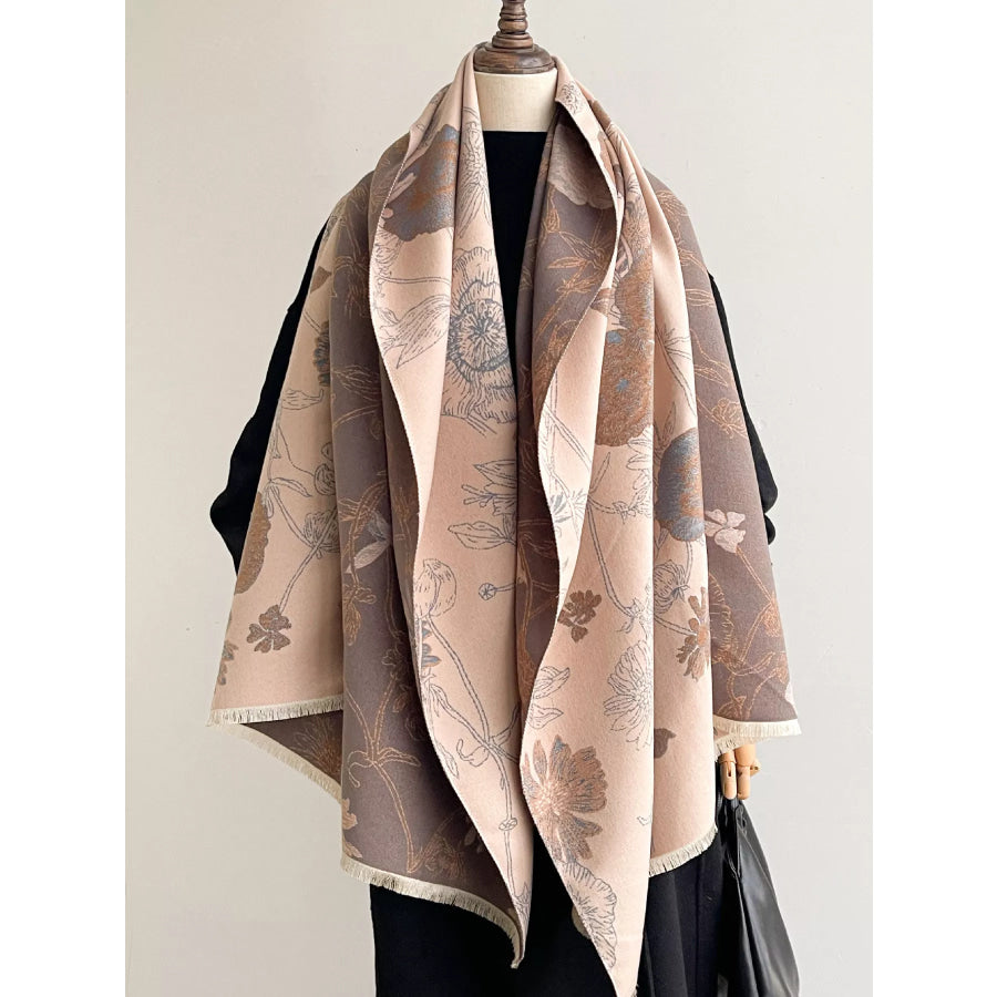 Floral Print Reversible Scarf Pink / One Size Apparel and Accessories