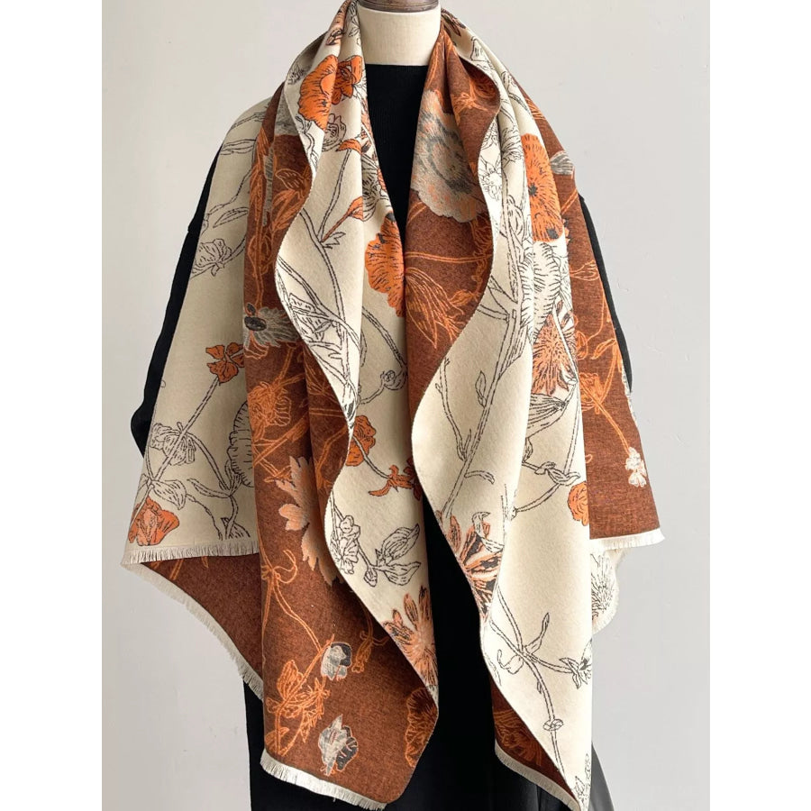 Floral Print Reversible Scarf Red / One Size Apparel and Accessories