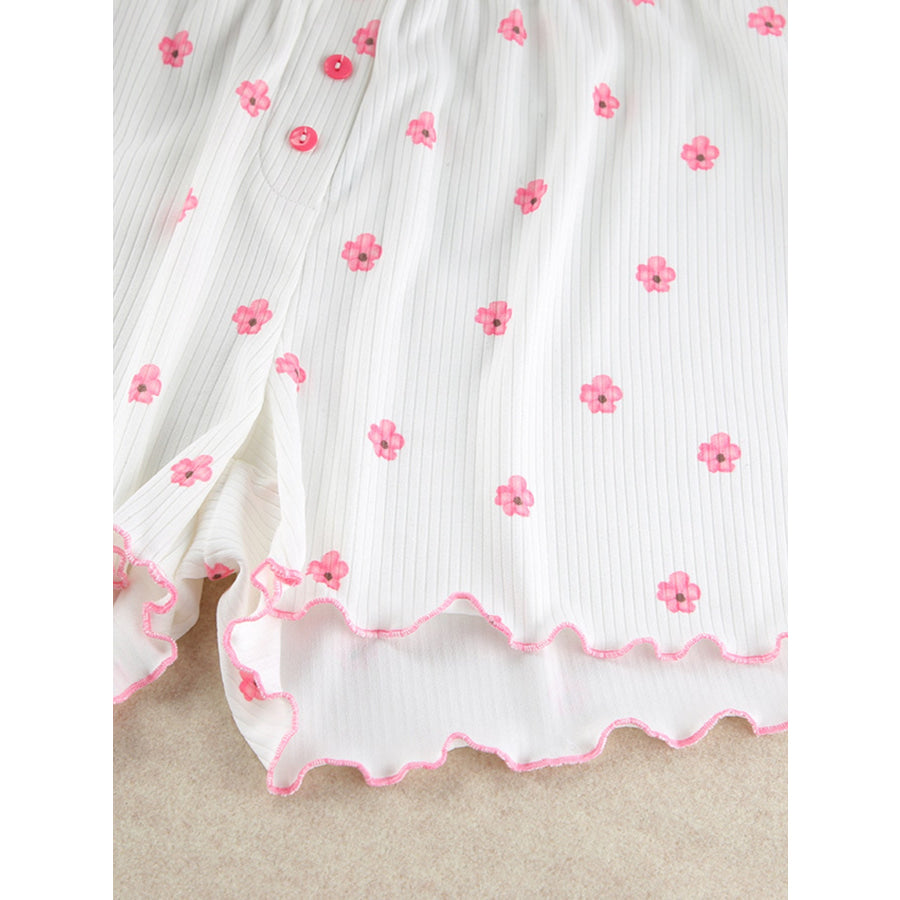 Floral Print Ribbed Knit Top and Shorts Lounge Set Apparel and Accessories