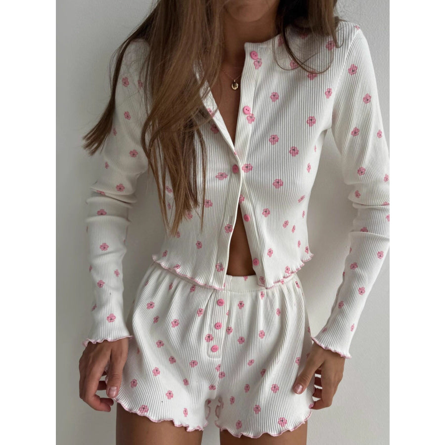 Floral Print Ribbed Knit Top and Shorts Lounge Set Apparel and Accessories