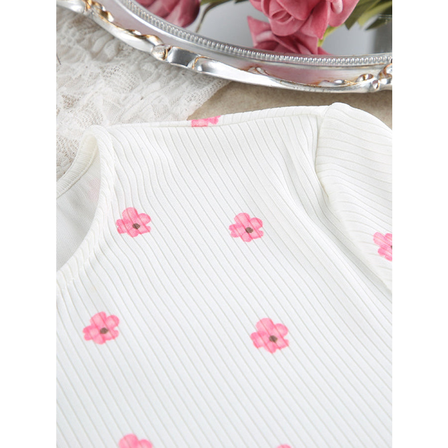 Floral Print Ribbed Knit Top and Shorts Lounge Set Apparel and Accessories