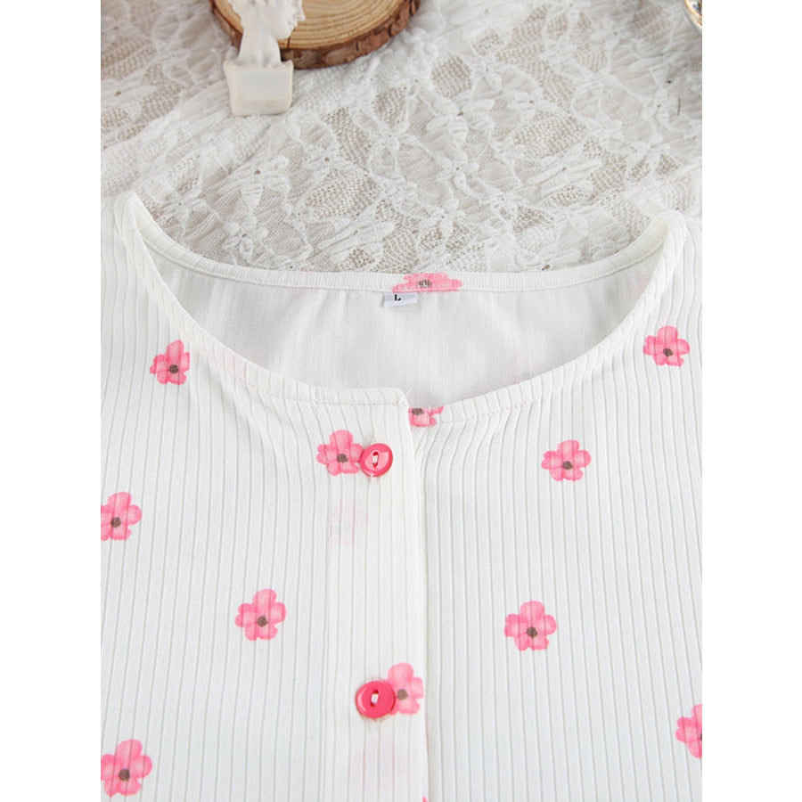 Floral Print Ribbed Knit Top and Shorts Lounge Set Apparel and Accessories