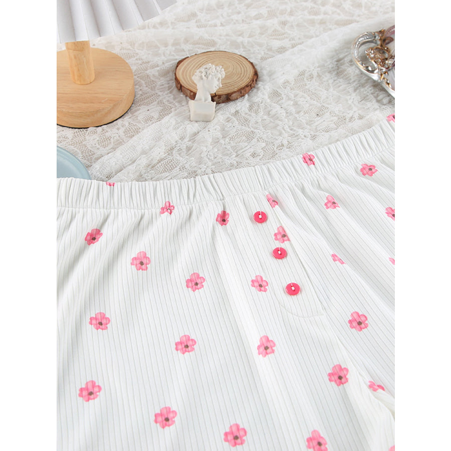 Floral Print Ribbed Knit Top and Shorts Lounge Set Apparel and Accessories