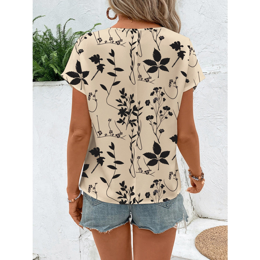 Floral Print Round Neck Blouse Apparel and Accessories