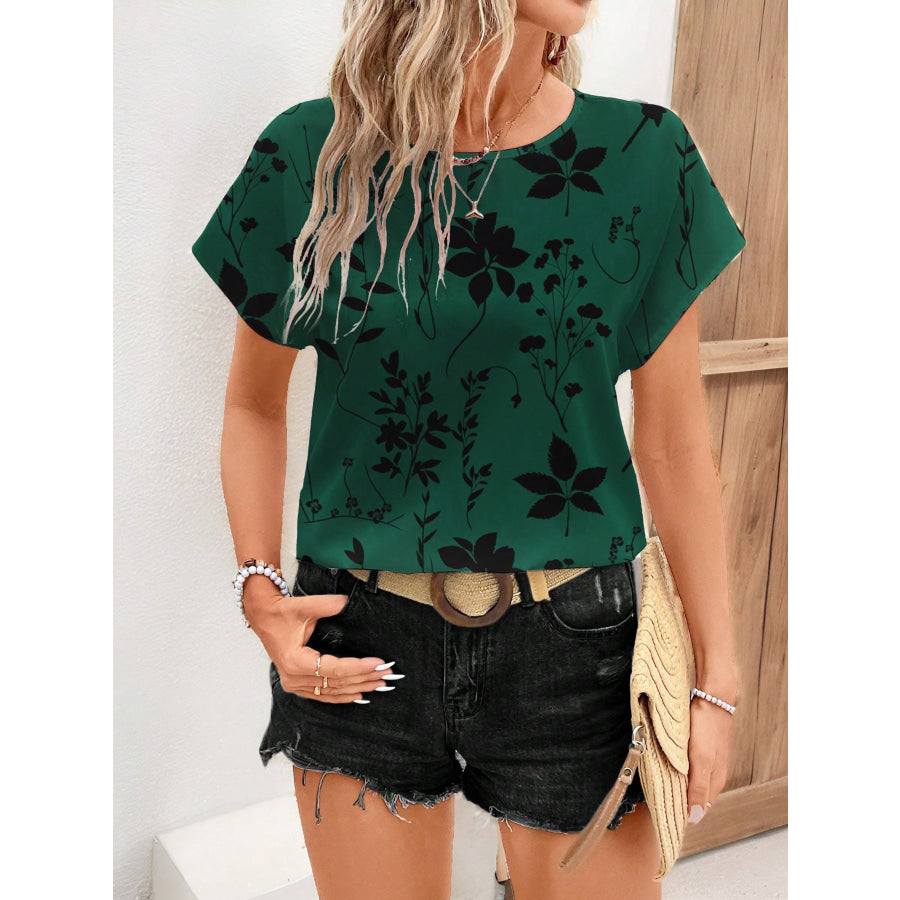 Floral Print Round Neck Blouse Apparel and Accessories