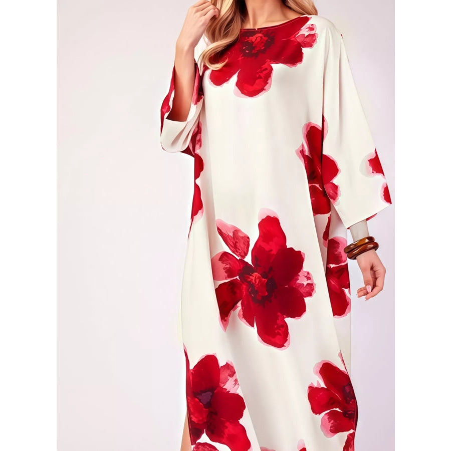 Floral Print Round Neck Dress Apparel and Accessories