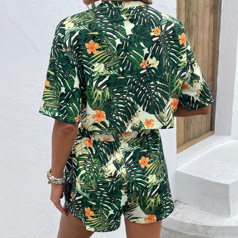 Floral Print Round Neck Dropped Shoulder Half Sleeve Top and Shorts Set Floral / S