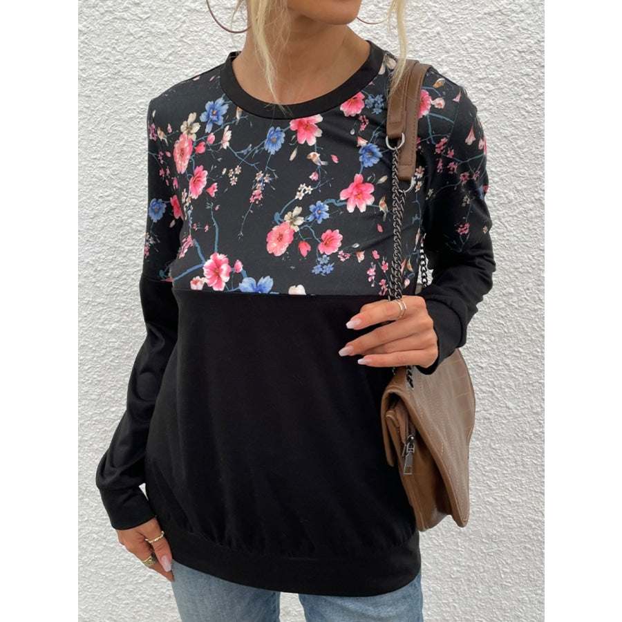 Floral Print Round Neck Dropped Shoulder Tee Floral / S