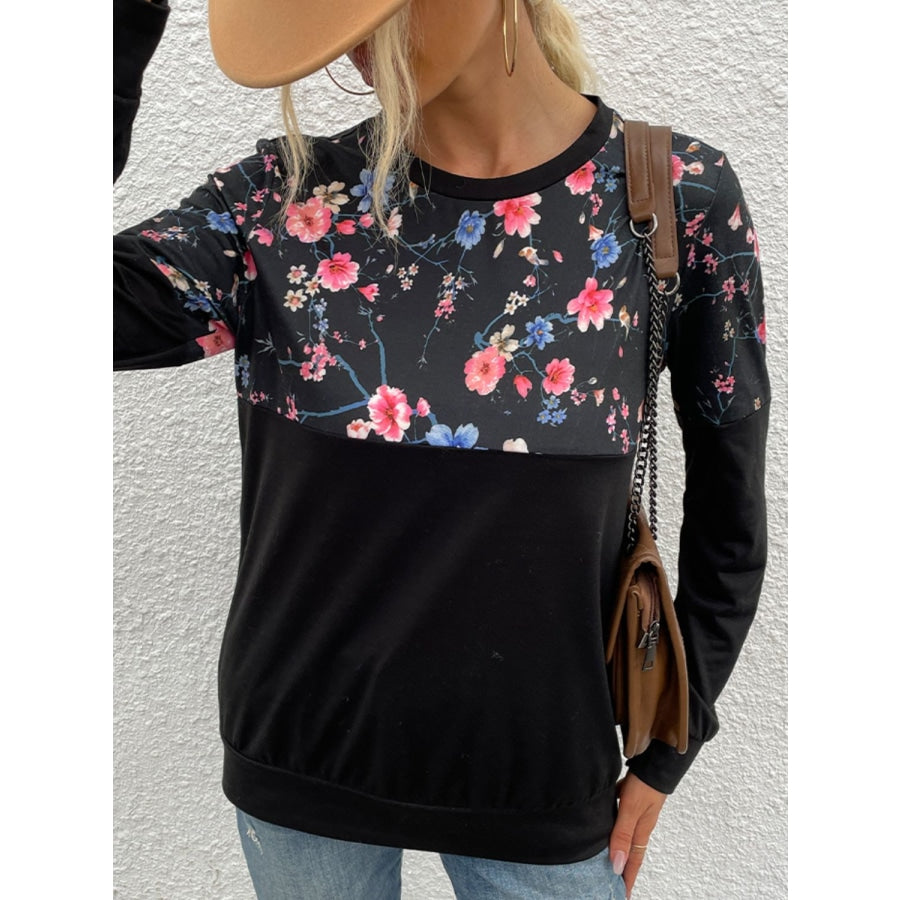 Floral Print Round Neck Dropped Shoulder Tee