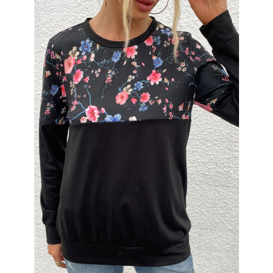 Floral Print Round Neck Dropped Shoulder Tee