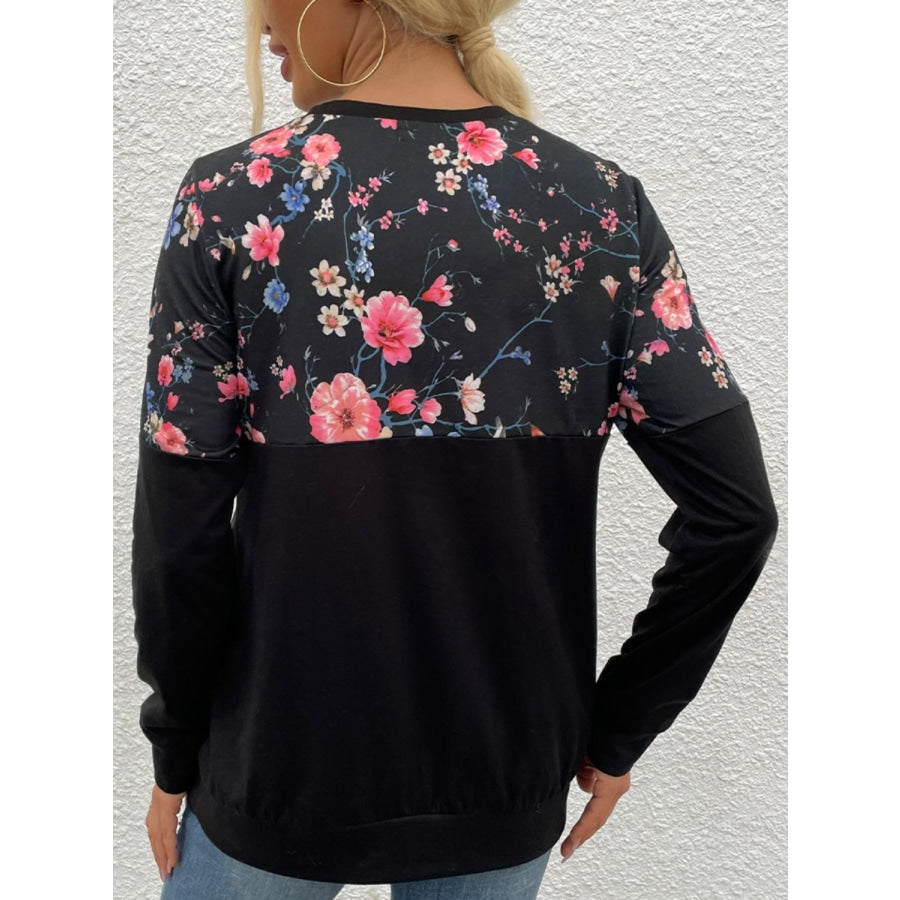 Floral Print Round Neck Dropped Shoulder Tee