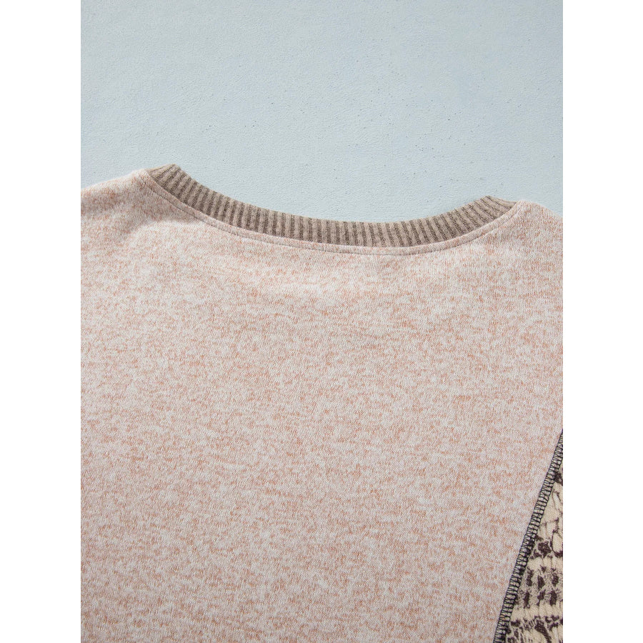 Floral Print Round Neck Long Sleeve Shift Top Apparel and Accessories