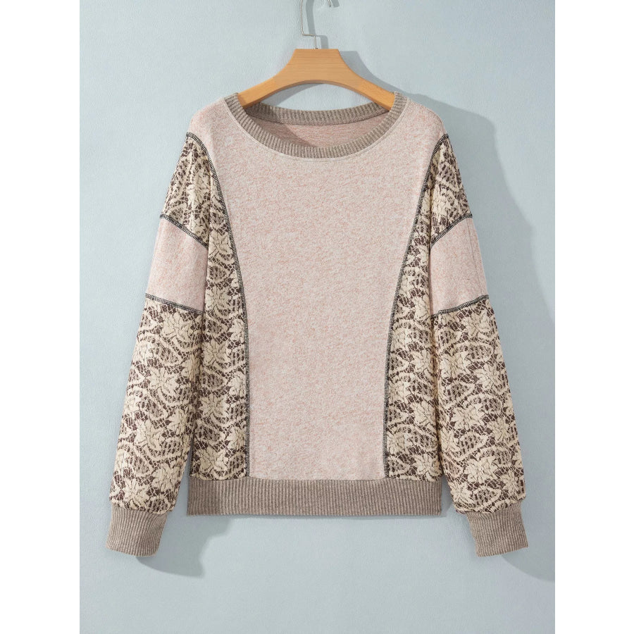 Floral Print Round Neck Long Sleeve Shift Top Apparel and Accessories