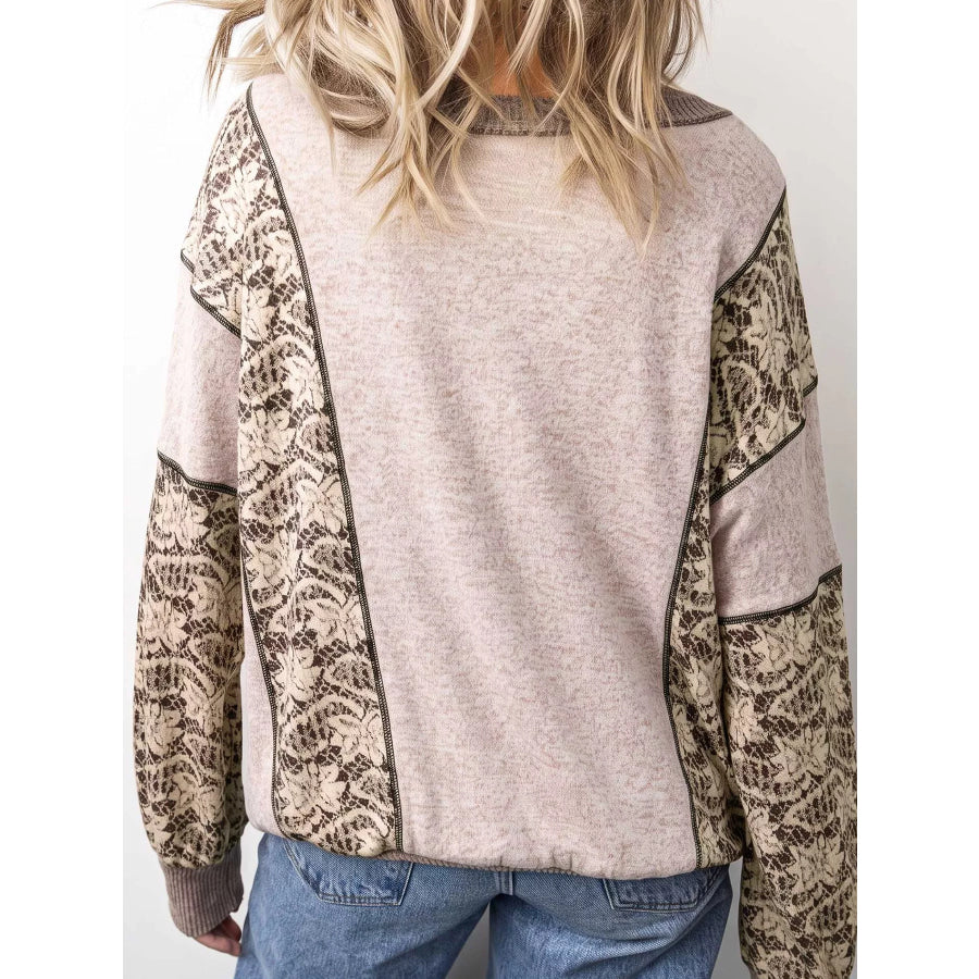 Floral Print Round Neck Long Sleeve Shift Top Apparel and Accessories