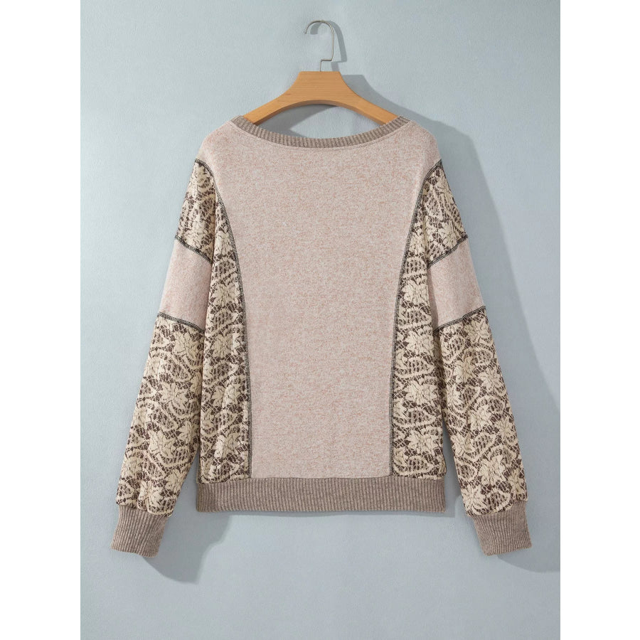 Floral Print Round Neck Long Sleeve Shift Top Apparel and Accessories