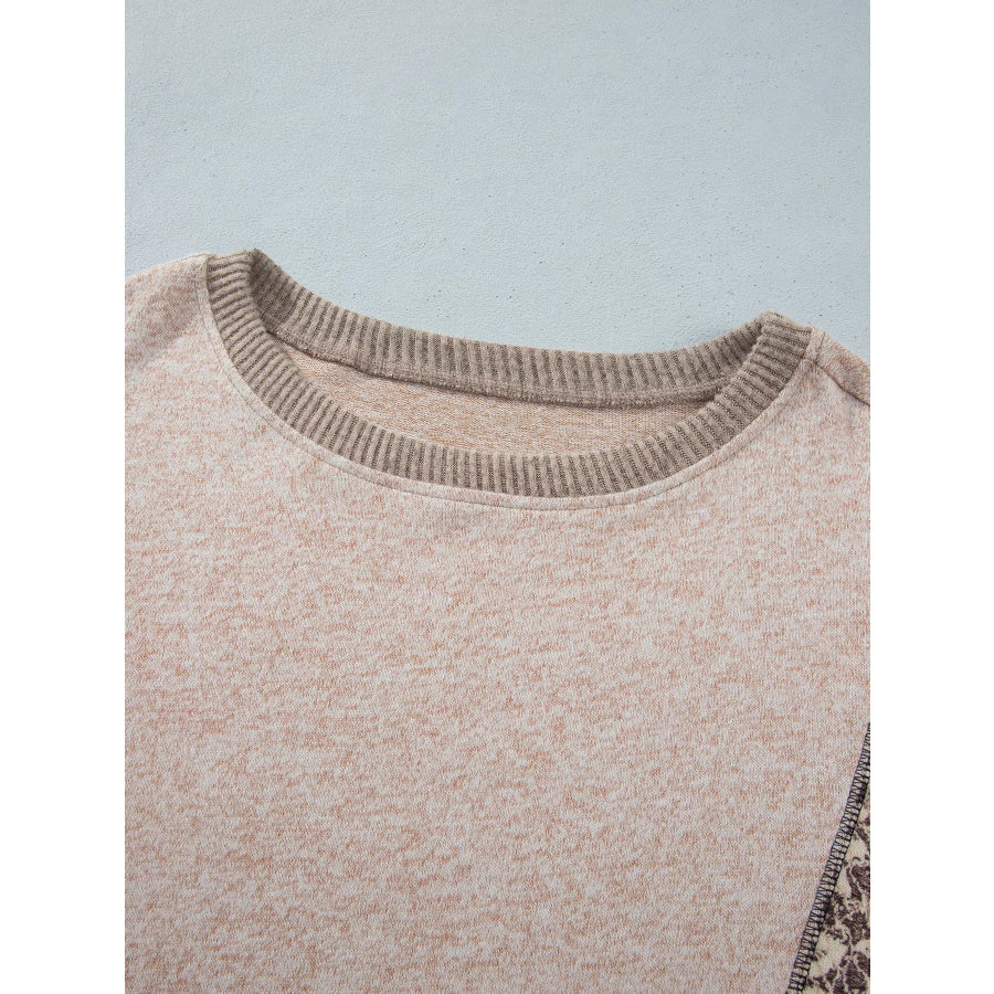 Floral Print Round Neck Long Sleeve Shift Top Apparel and Accessories