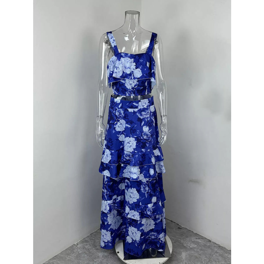 Floral Print Ruffle Cami and Skirt Two-Piece Set Apparel and Accessories