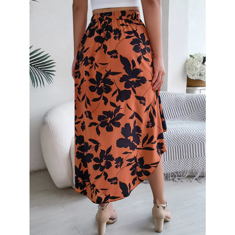 Floral Print Ruffle Hem Asymmetrical Skirt Apparel and Accessories